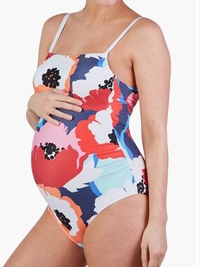 Cache Coeur Floral Maternity One-Piece Swimsuit in Red, Pink, Blue, White